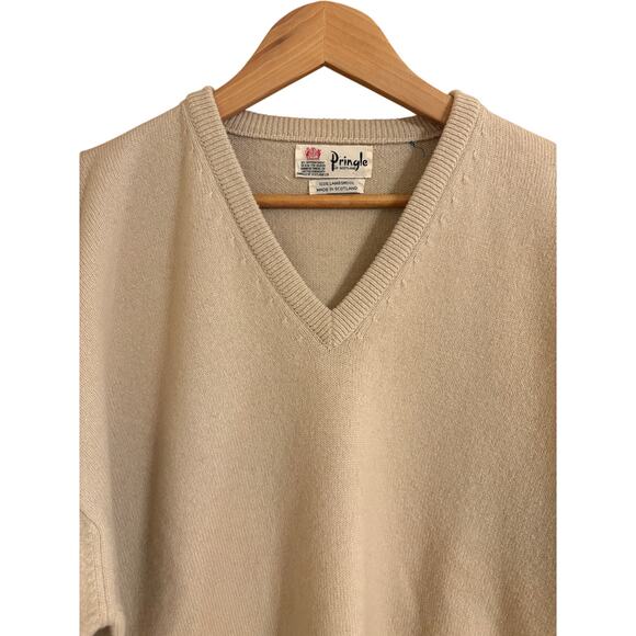Pringle of Scotland Lambswool XL Men’s V Neck Pullover Sweater Beige EUC - Picture 2 of 8